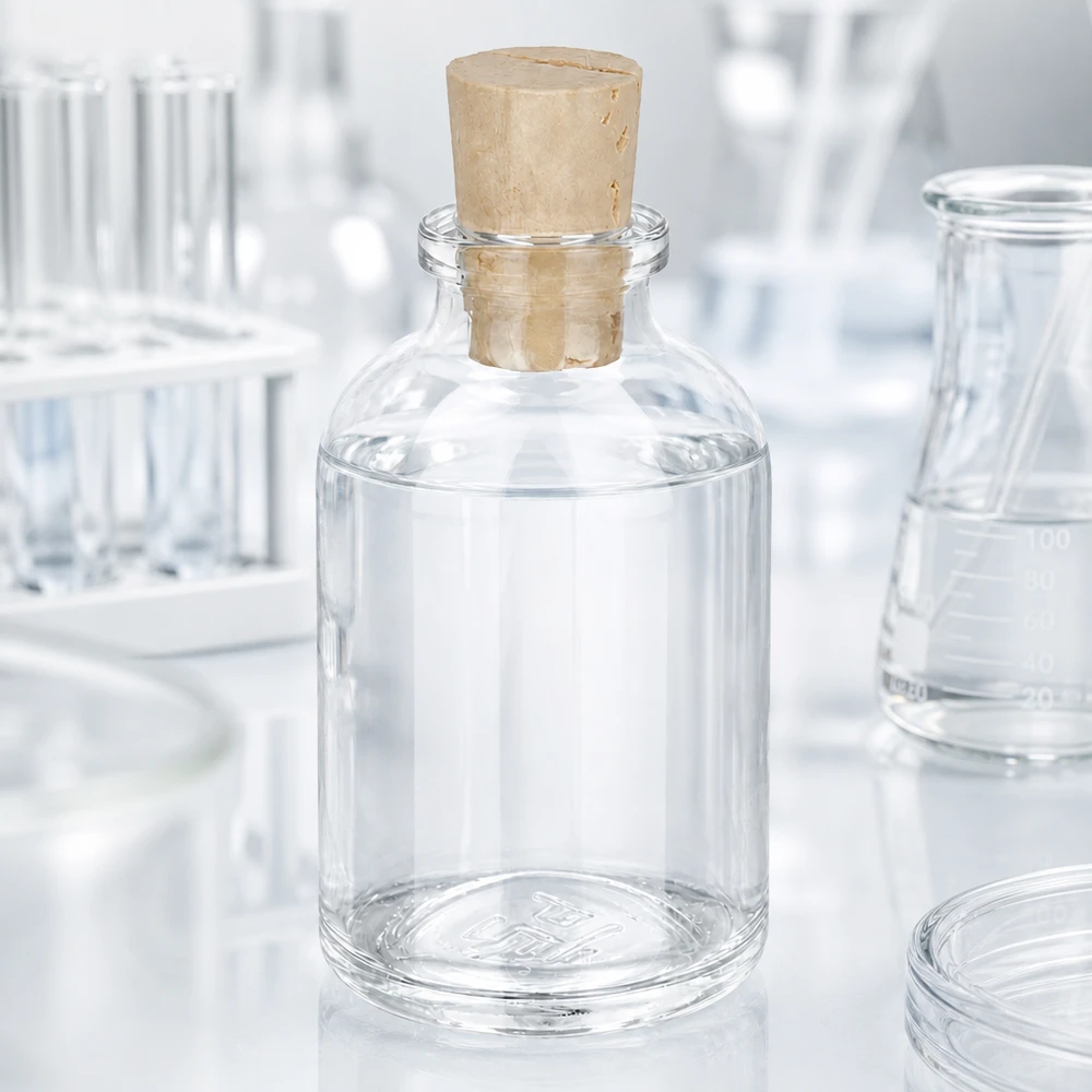 Flaske i klart glas 50 ml med kork 11/14 mm Rechteckige Klarglasflasche 50ml mit Korken 11/14mm für Labor und Apotheke