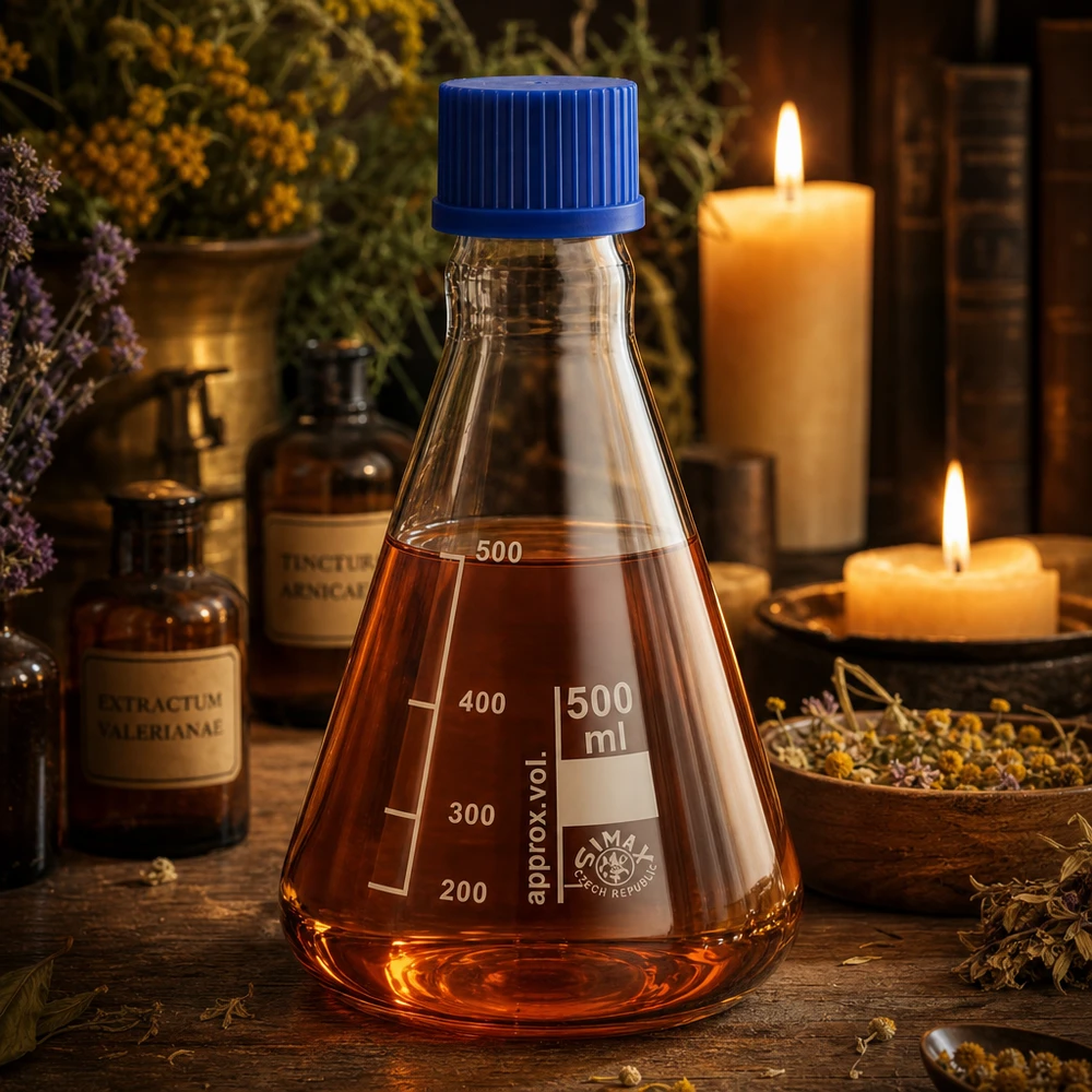 Erlenmeyer-kolbe 500 ml med skruelåg Præcis 500 ml Erlenmeyer-kolbe med milliliterskala til nøjagtige målinger i laboratoriet