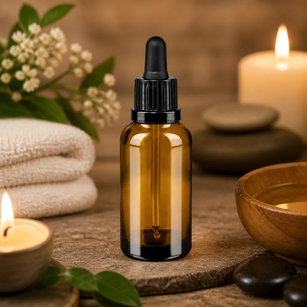Premium 30 ml pipetteflaske med ravfarvet glas UV-beskyttelse til lysfølsomme stoffer