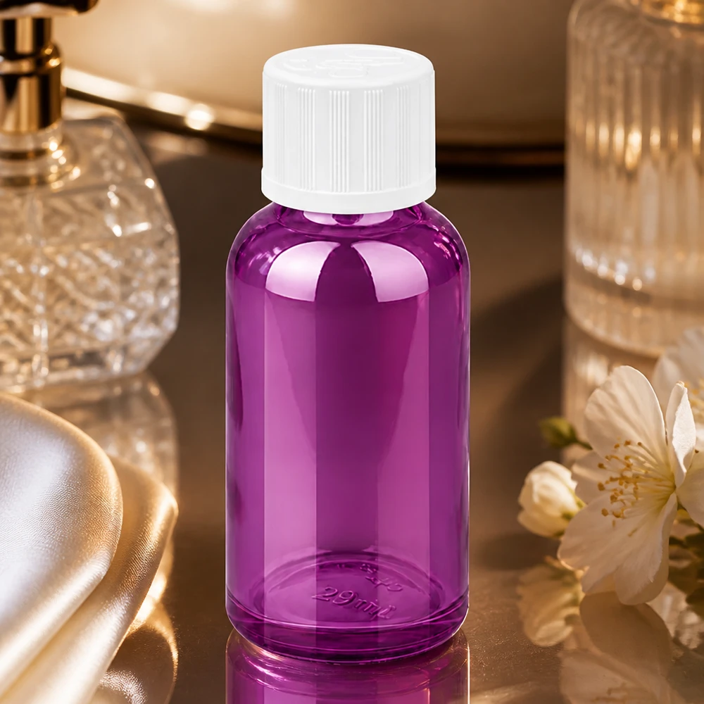30 ml dråbeflaske 1,2 mm hvid standard børnesikret PurpleLine.UT18/30 30 ml dråbeflaske af høj kvalitet med 1,2 mm præcisionsåbning i en elegant lilla finish