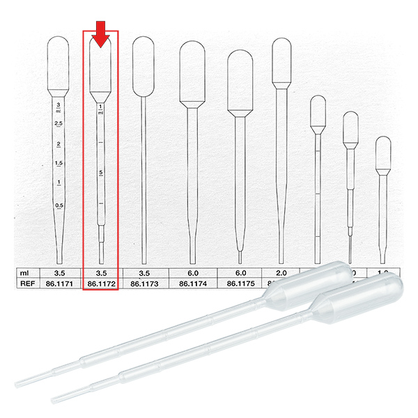 Transferpipette, nominel volumen: 3,5 ml, (LxB): 156 x 12,5 mm, materiale: LD-PE, transparent, dråbestørrelse: 30 µl - 45 µl, sprøjtestøbt graduering op til 1 ml, 500 stk./karton Transferpipette, nominel volumen: 3,5 ml, (LxB): 156 x 12,5 mm, materiale: LD-PE, transparent, dråbestørrelse: 30 µl - 45 µl, sprøjtestøbt graduering op til 1 ml, 500 stk./karton