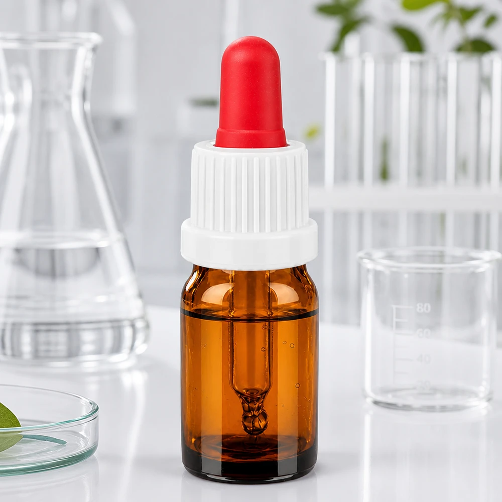 5 ml pipetteflaske hvid/rød OV BrownLine UT18/5 Professionel 5 ml laboratorieflaske lavet af UV-beskyttende glas med dråbepipette til videnskabelige anvendelser