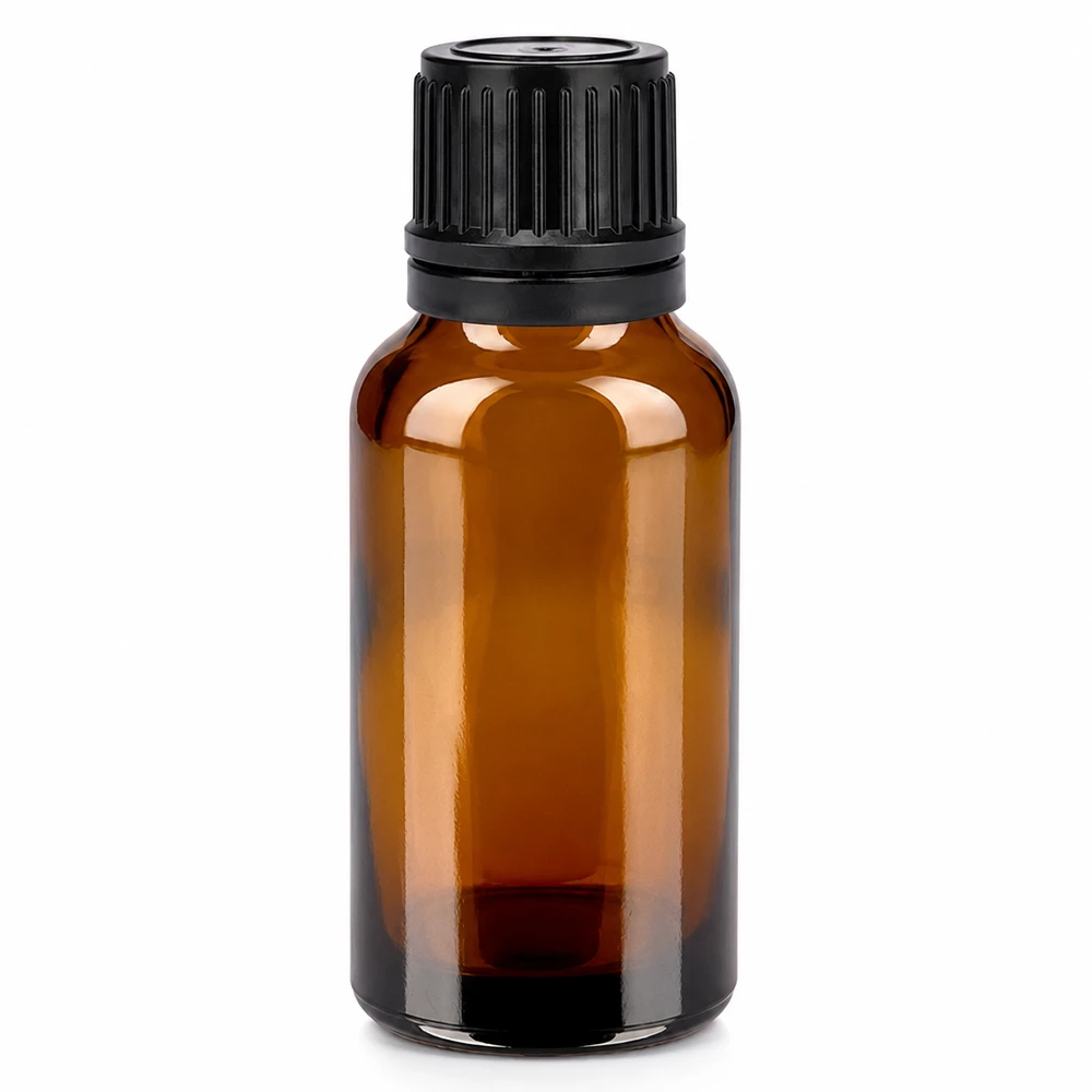 20 ml flaske 11 mm SV sort OV BrownLine UT18/20 20 ml brun glasflaske med sort skruelåg til æteriske olier og kosmetik