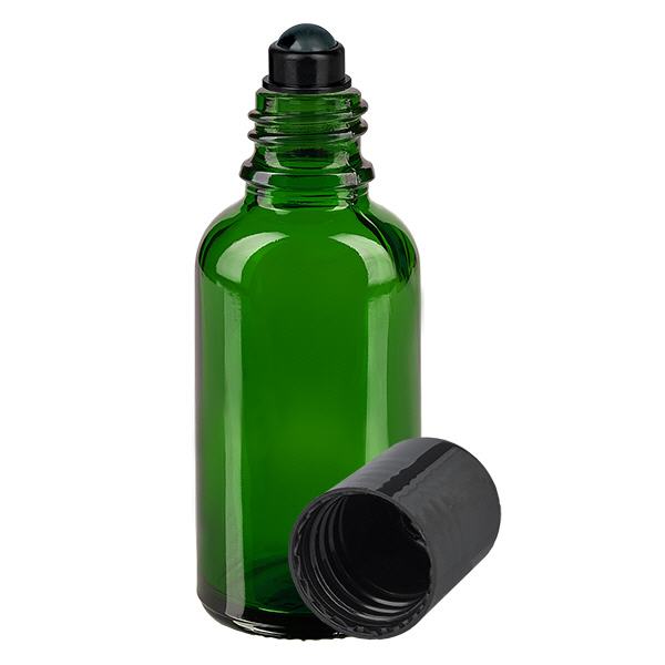 Apoteksflaske grøn 30 ml roll-on hætte sort Apoteksflaske grøn 30 ml roll-on hætte sort