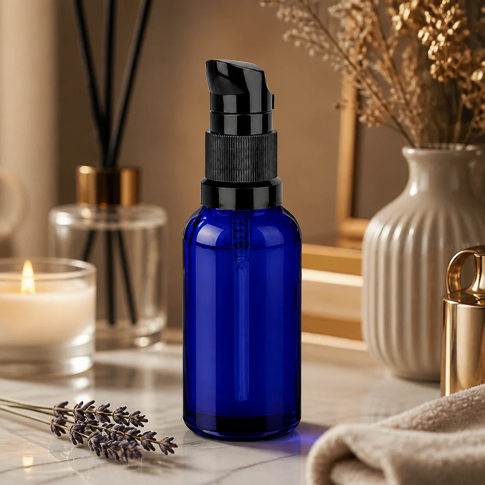 30 ml pumpeflaske sort STD BlueLine UT18/30 Stilfuld 30 ml pumpeflaske med mat sort dispenser til en luksuriøs hudplejerutine