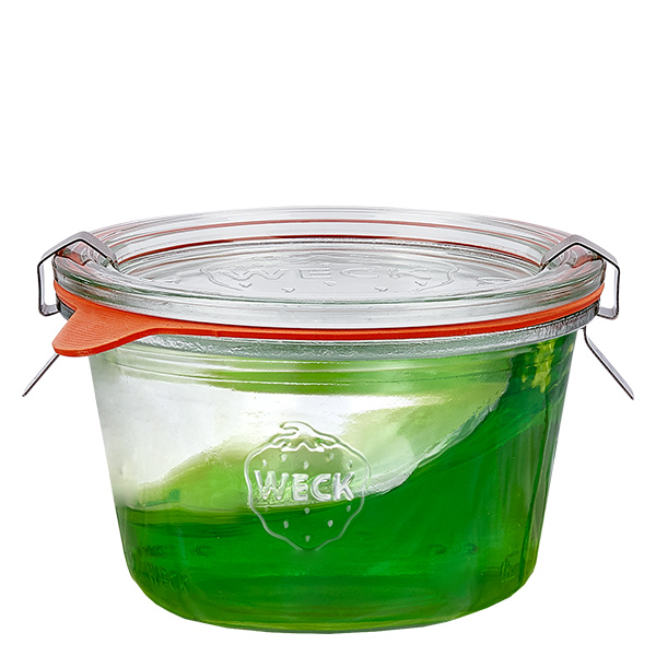 Sæt med 6 Weck-krukker 370 ml Briller med 6 glaslåg Sæt med 6 Weck-krukker 370 ml Briller med 6 glaslåg