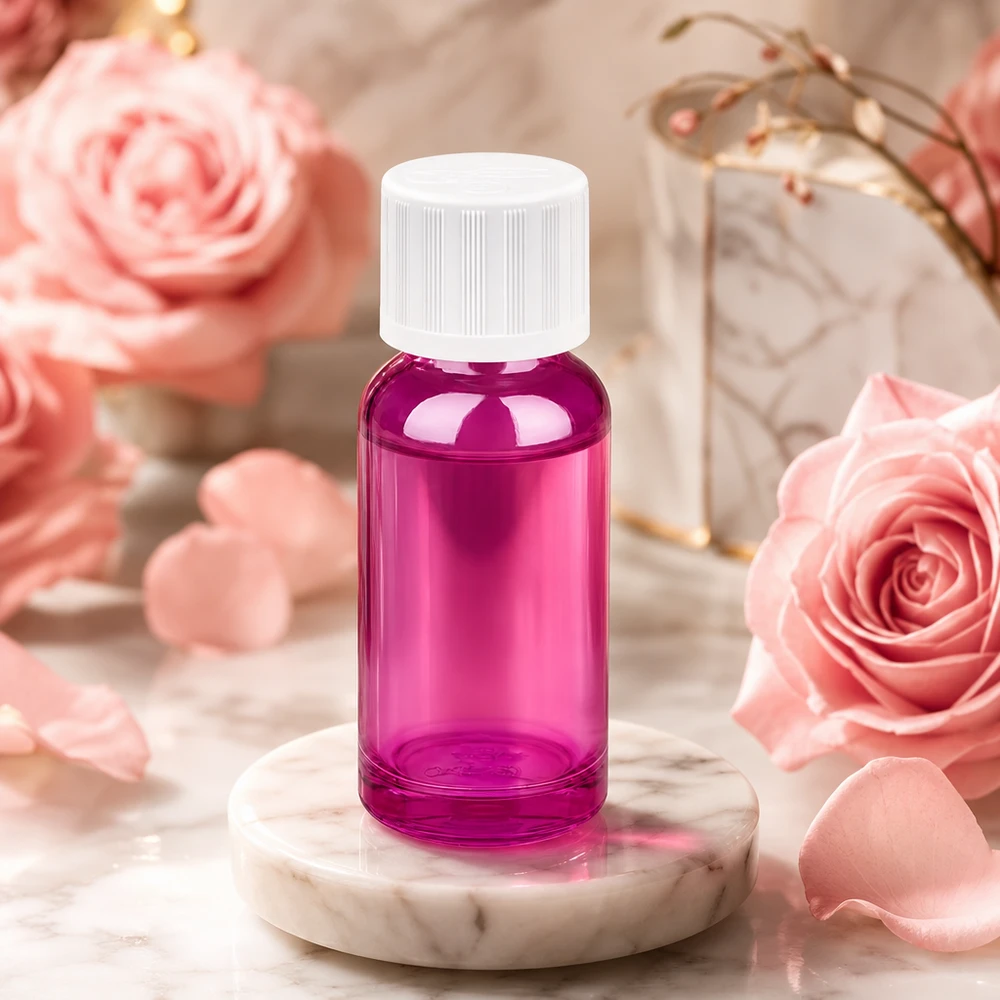 20 ml flaske 11 mm skruelåg hvid standard børnesikret PurpleLine UT18/20 20 ml violet flaske med børnesikring, ideel til aromaterapi og skønhedsprodukter