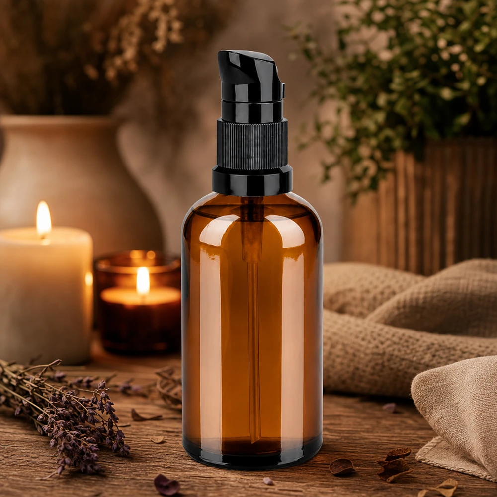 100 ml pumpeflaske sort STD BrownLine UT18/100 Højkvalitets 100 ml pumpeflaske BrownLine med UV-beskyttelse og ergonomisk sort pumpedispenser