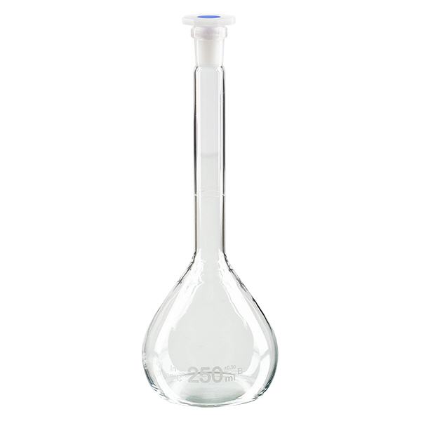 Målekolbe 250 ml med standard slebet led og PEHD-prop Målekolbe 250 ml med standard slebet led og PEHD-prop