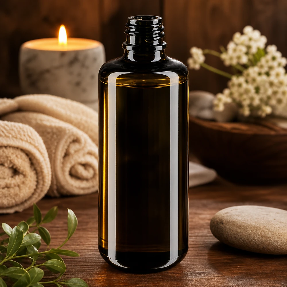 Flaske i violet glas 100 ml DIN 18 (Mironglas) 100 ml Orion-dråbeflaske i høj kvalitet lavet af violet Miron-glas til aromaterapi og wellness.