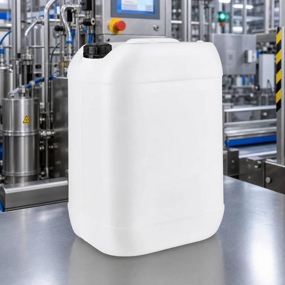 Industri-kanister på 25 liter, hvid, med skruelåg til kemiske væsker