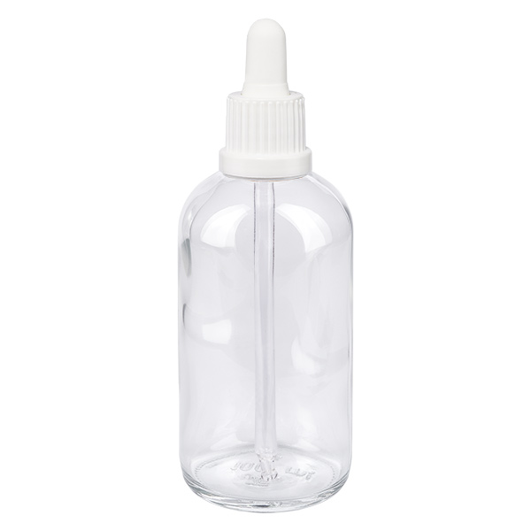100 ml pipetteflaske hvid OV ClearLine UT18/100 100 ml ClearLine-pipetteflaske af klart glas med hvidt dråbehoved