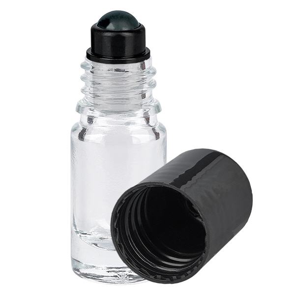Apoteksflaske klar 5ml roll-on hætte sort Apoteksflaske klar 5ml roll-on hætte sort