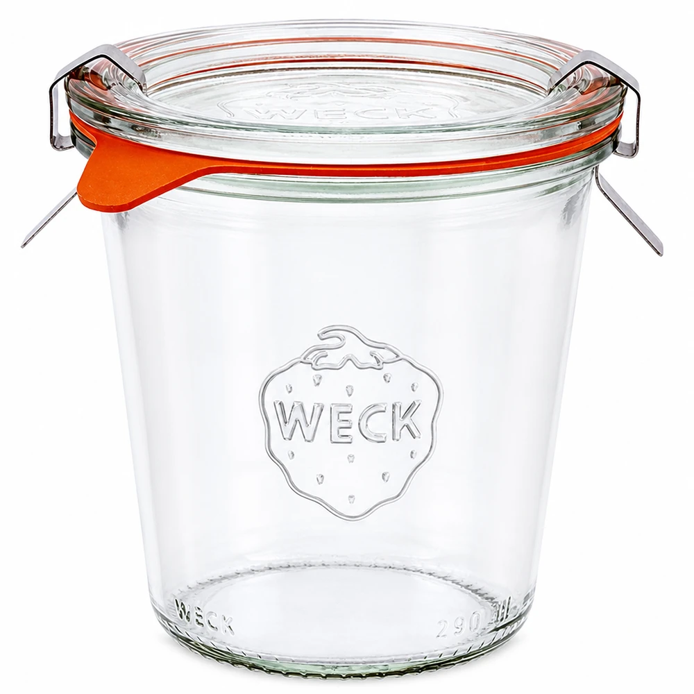 290 ml høje Briller komplet WECK RR80 WECK glas 290 ml høj RR80 med glaslåg gummiring og klemmer til kogning og konservering