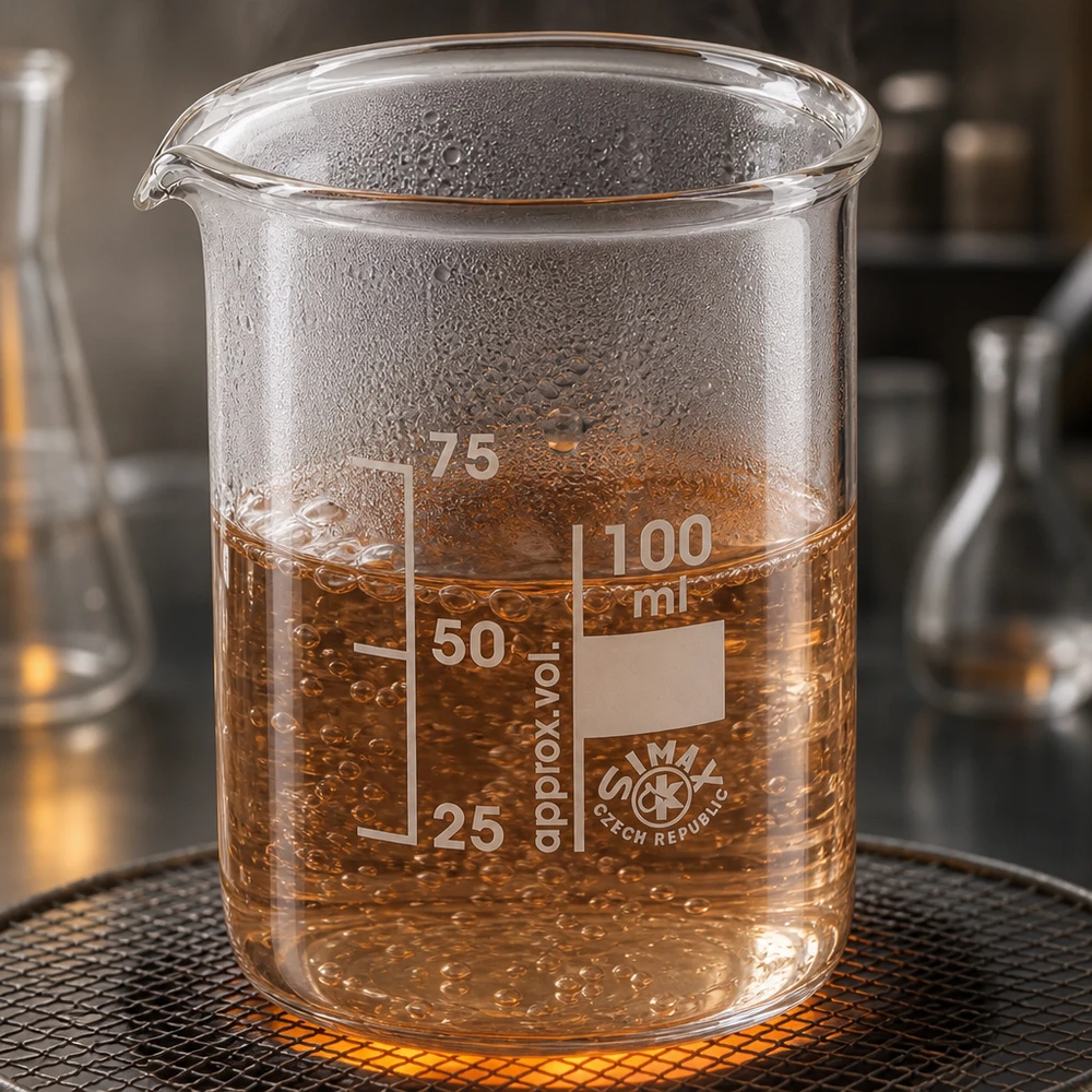 Bægerglas 100 ml borosilikatglas, lav form Varmebestandigt bægerglas 100 ml i lav form med praktisk tud til laboratoriearbejde