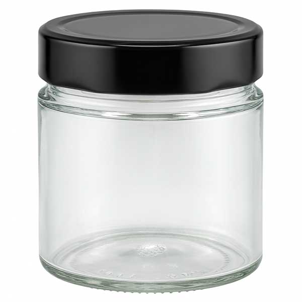 135 ml rund krukke + BasicSeal-låg sort dyb UNiTWIST