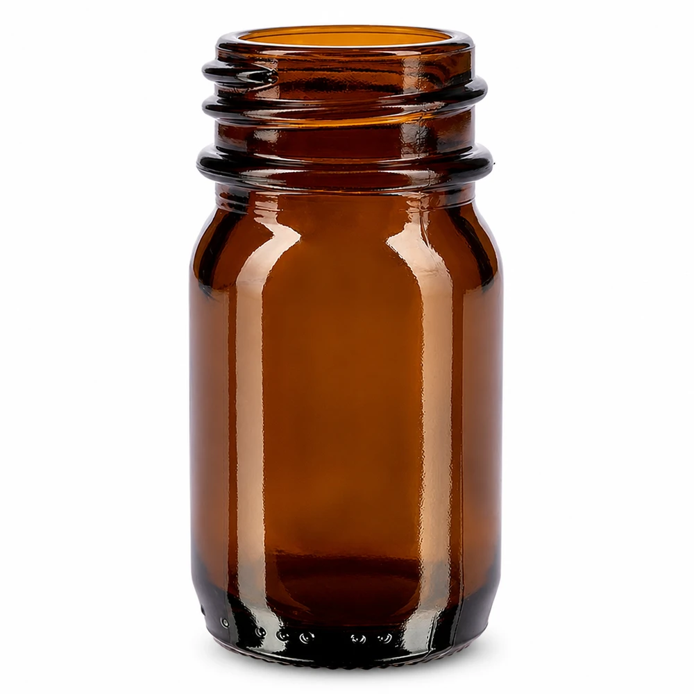 30 ml flaske med bred hals i ravfarvet glas 30 ml flaske med bred hals af ravfarvet glas til apoteker og laboratorier