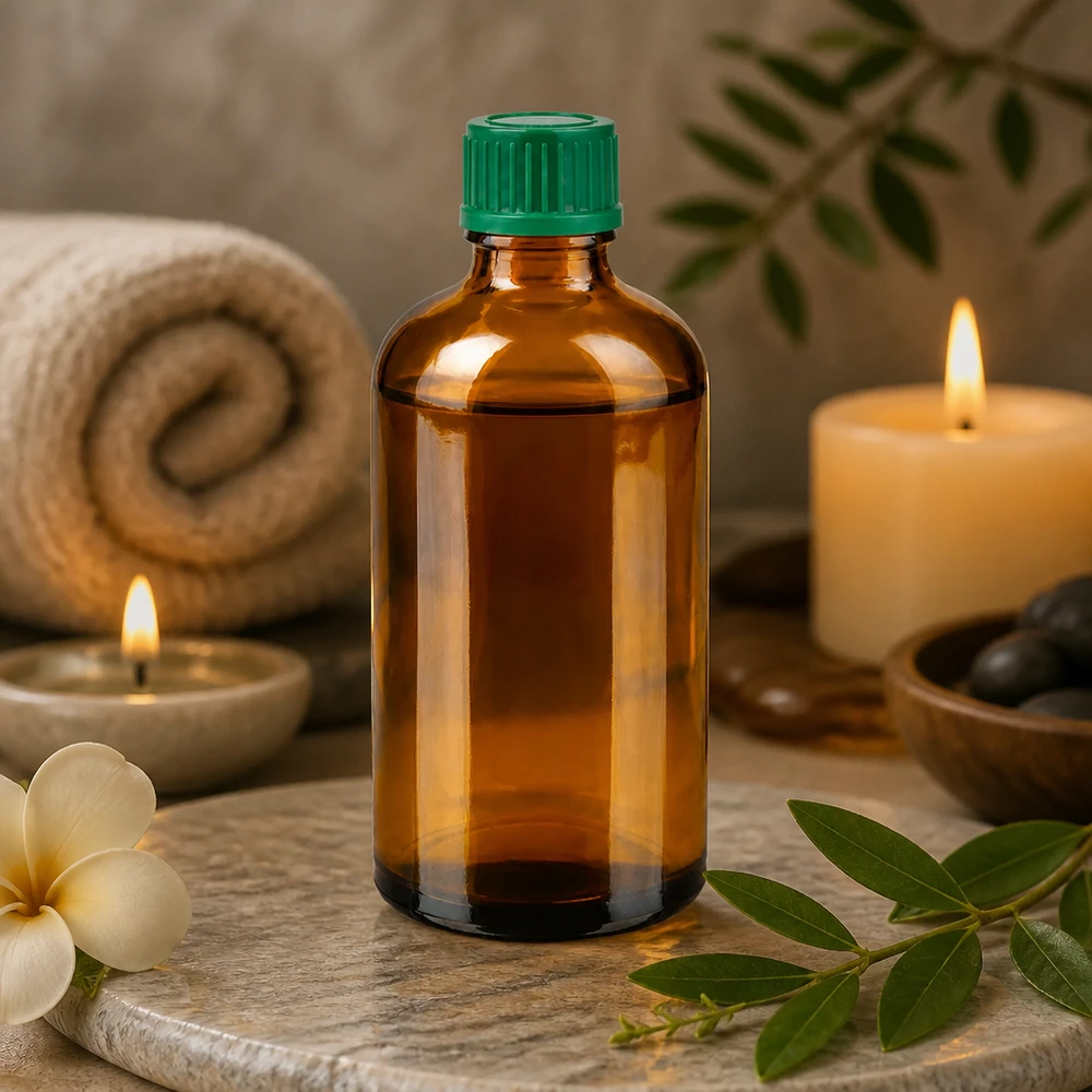 100 ml flaske 11 mm SV grøn STD BrownLine UT18/100 Kompakt 100 ml brun glasflaske med grønt låg til kosmetik og wellness-produkter