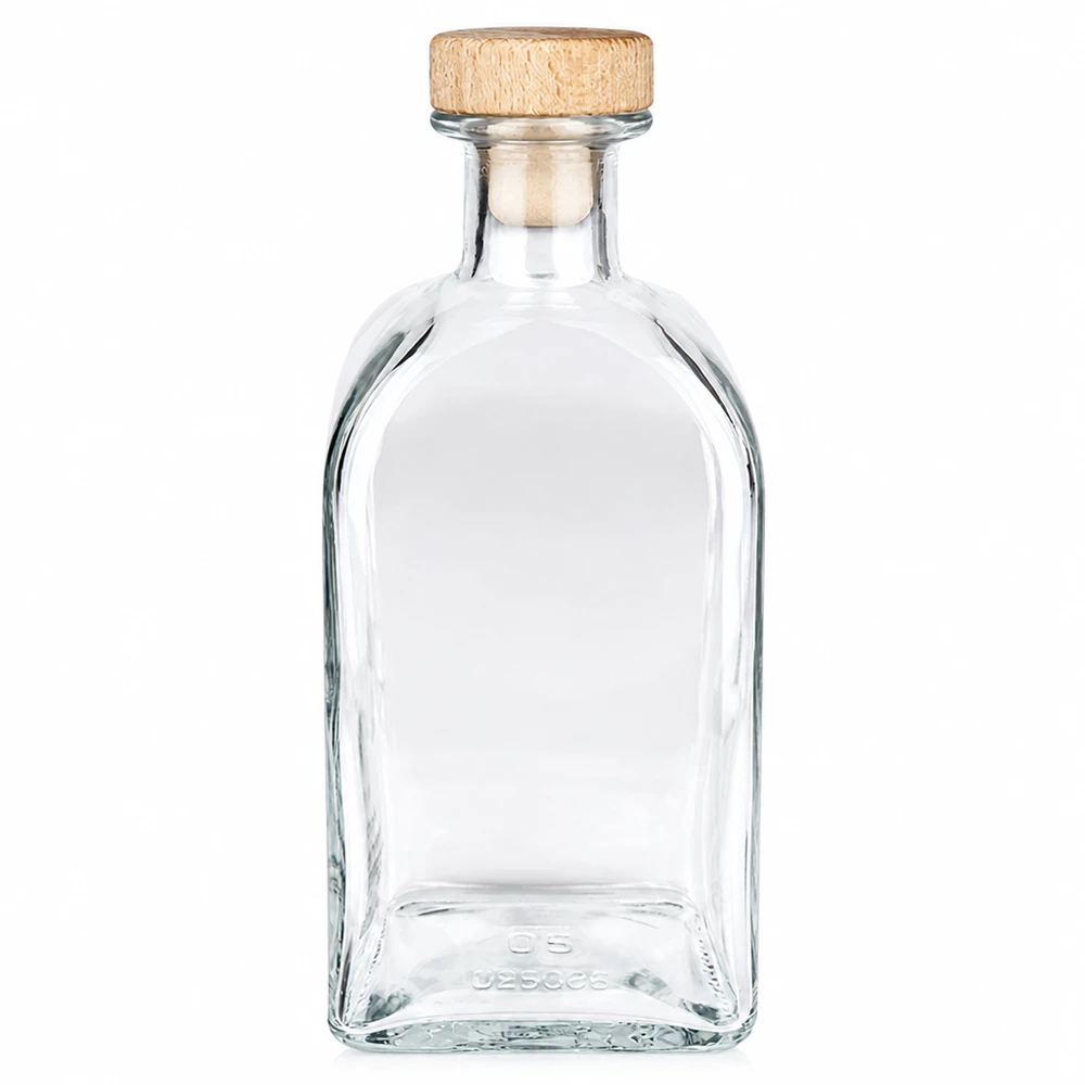 500 ml apoteksflaske »Julia« med træhåndtag og prop UNiTWIST® 500 ml glasflaske Julia med træhåndtag kork UNiTWIST transparent tom Produktfoto fritstående