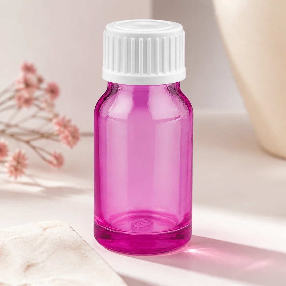 10 ml dråbeflaske 0,9 mm hvid standard PurpleLine. UT18/10 Kompakt 10 ml dråbeflaske i elegant violet med hvidt skruelåg til flydende stoffer