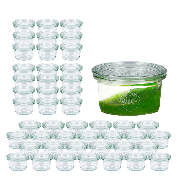 Sæt med 48 Weck 50 ml Briller med 48 glaslåg Sæt med 48 Weck 50 ml Briller med 48 glaslåg