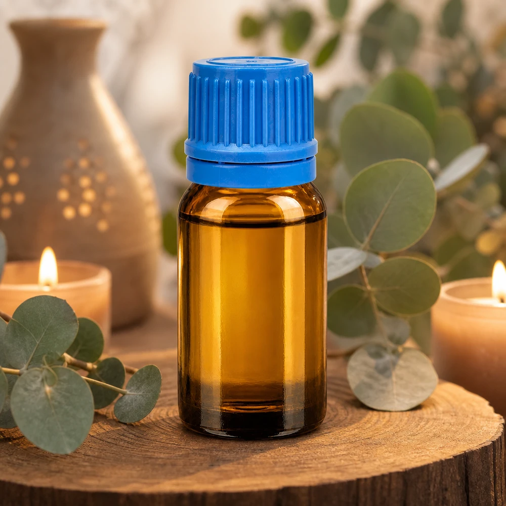 10 ml flaske 11 mm SV blå OV BrownLine UT18/10 Lille 10 ml glasflaske i brun med blå hætte, ideel til aromaterapi og naturkosmetik