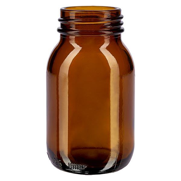 125 ml flaske med bred hals, ravfarvet glas