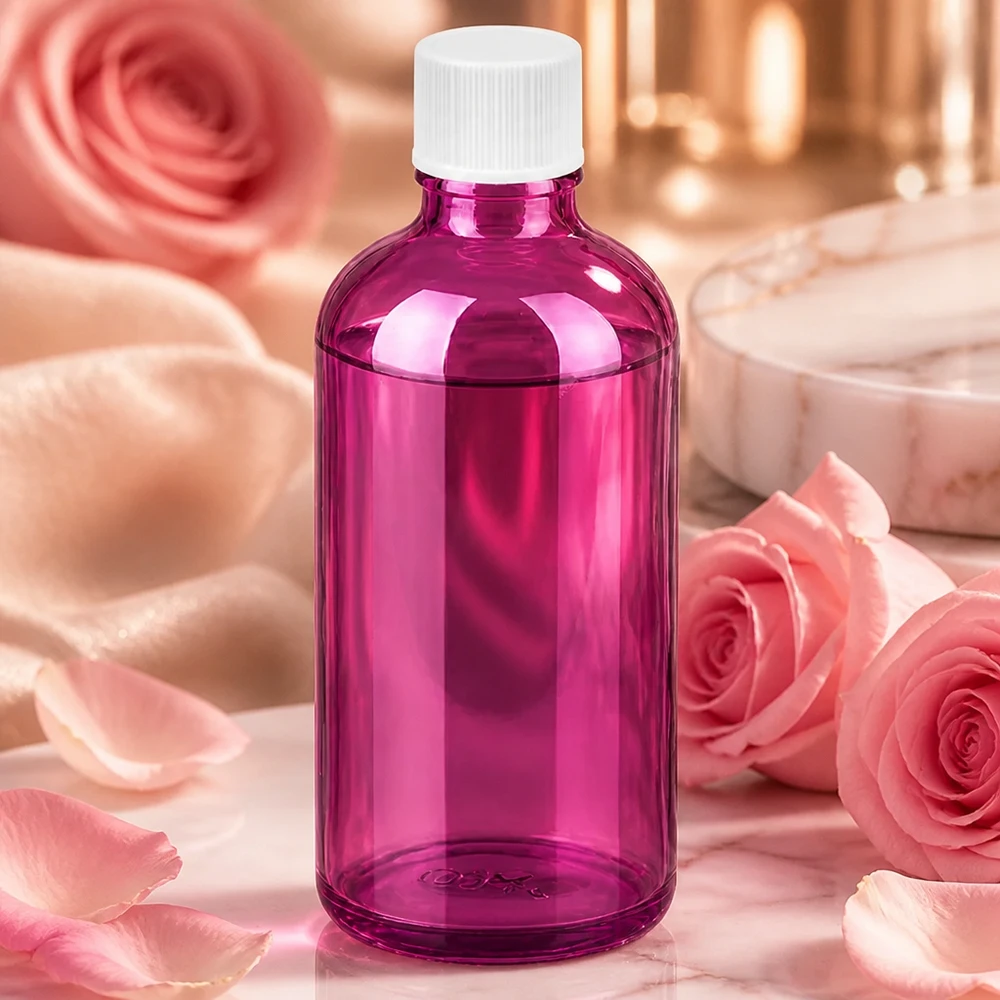 100 ml flaske 11 mm skruelåg hvid standard PurpleLine UT18/100 PurpleLine-flaske 100 ml med hvid hætte, ideel til gør-det-selv-kosmetik og naturprodukter