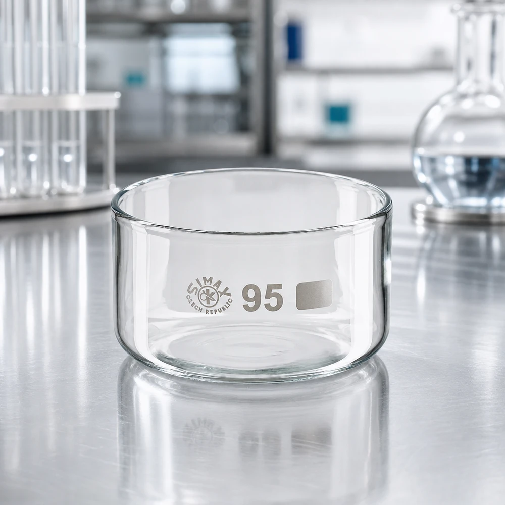 Krystalliseringsskål 300 ml uden tud Borosilikat Krystalliseringsskål 300 ml Simax borosilikatglas, rustfrit stål, laboratorieudgave, rund form, flad bund