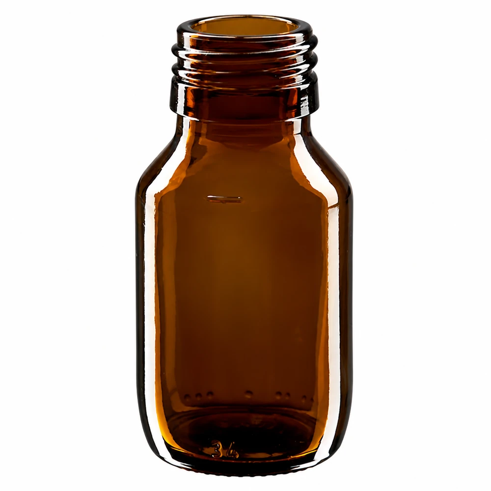 50 ml medicinflaske brun, uden hætte PP28 ApoGlas. Farmaceutisk kvalitet fra EU-produktion. 28 mm gevind. (sirup, let glasflaske) 50 ml medicinflaske brun af glas uden hætte PP28 ApoGlas til farmaceutiske anvendelser