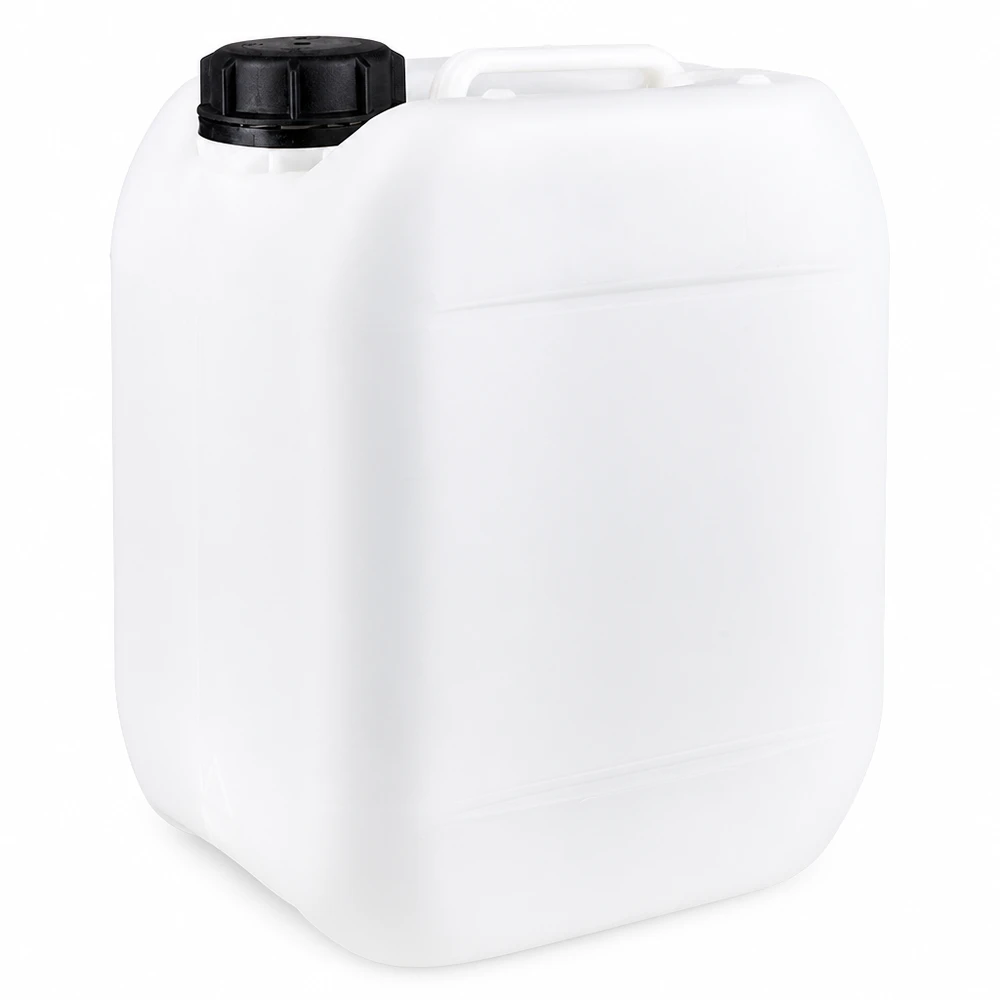 Hvid 5-liters plastdunk med sort skruelåg og bærehåndtag