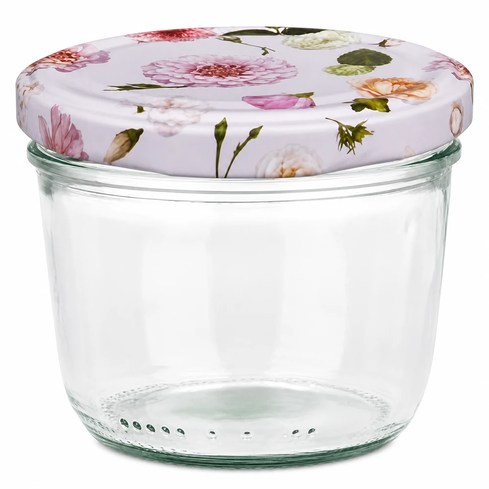 230 ml væltet glas + BasicSeal låg Blume rosa UNiTWIST 230 ml murerbalje med BasicSeal-låg lyserødt blomstermønster syltetøjskrukke opbevaringskrukke