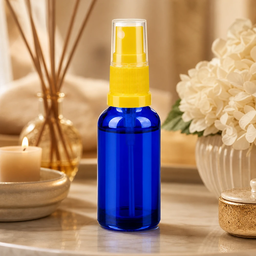 30 ml sprayflaske gul/tr. STD BlueLine UT18/30 Stilfuld 30 ml sprayflaske med gul forstøver, perfekt til DIY-kosmetikprodukter og hudpleje