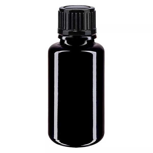 Apoteksflaske viol. 20ml skruelåg sort pc Apoteksflaske viol. 20ml skruelåg sort pc
