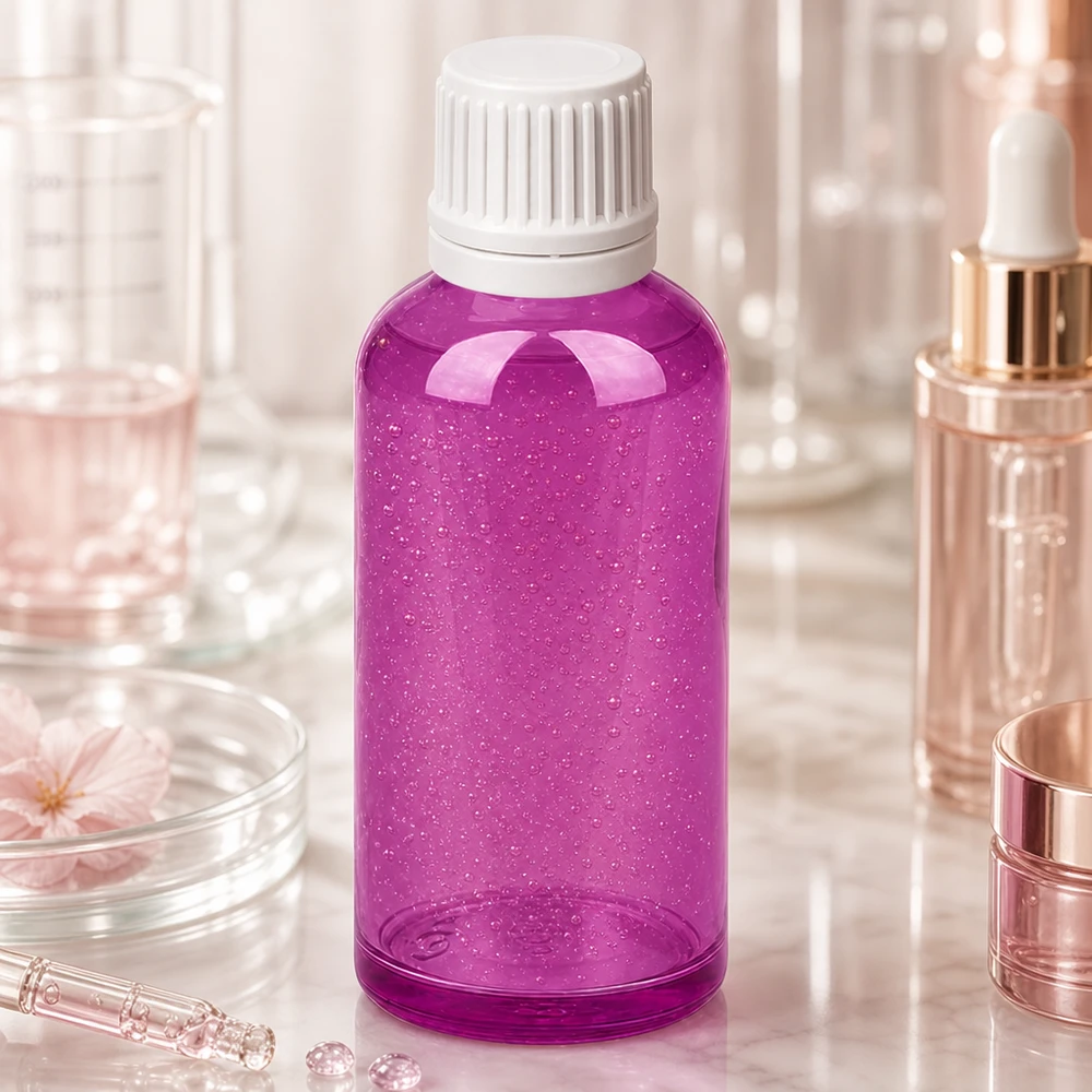 50 ml dråbeflaske 0,7 mm hvid Originality skruelåg PurpleLine UT18/50 Lilla gennemsigtig plastflaske 50 ml med præcis 0,7 mm dråbeåbning til laboratoriebrug