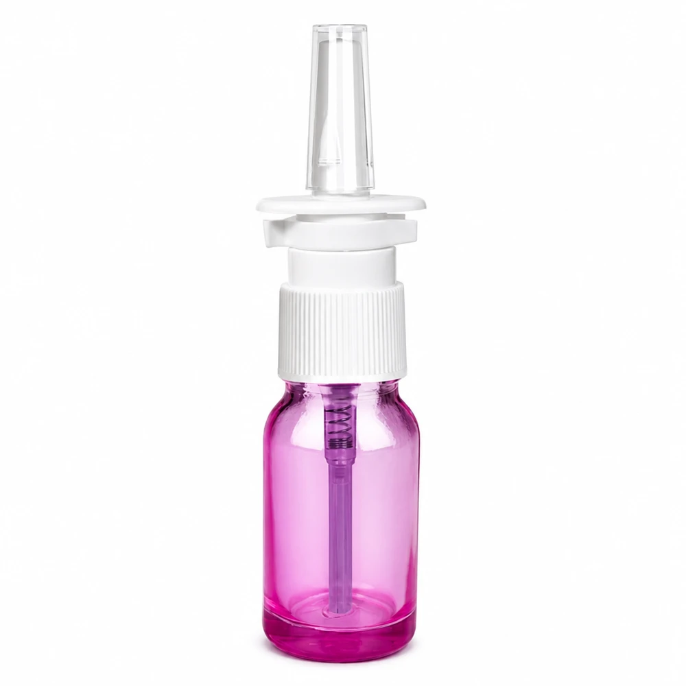 10 ml næsesprayflaske hvid/transparent standard PurpleLine. UT18/10 10 ml næsesprayflaske, gennemsigtig lilla, til næsemedicin og sprayopløsninger