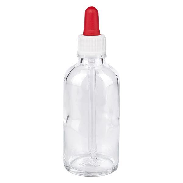 Apoteksflaske klar 50 ml pipette hvid/rød stk. Apoteksflaske klar 50 ml pipette hvid/rød stk.