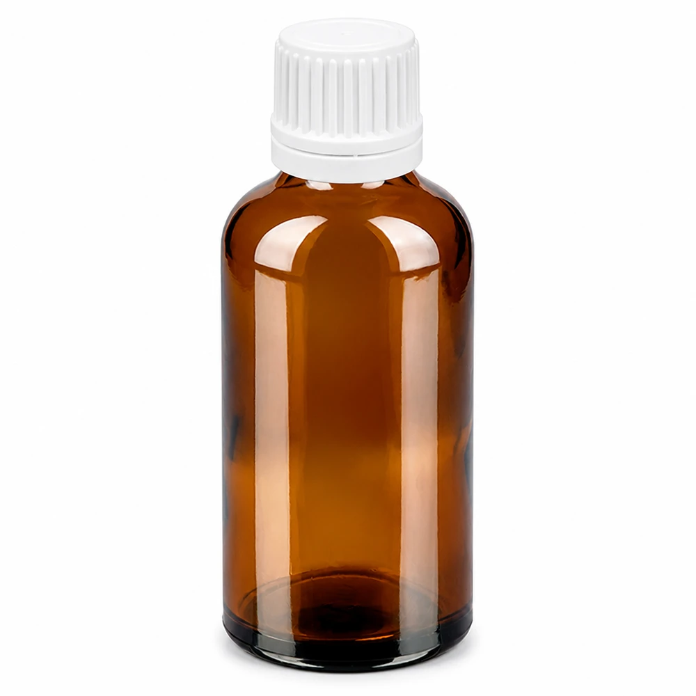 50 ml Dropperflaske 0,7 mm hvid OV BrownLine UT18/50 50 ml dråbeflaske brun med hvid hætte og 0,7 mm doseringsåbning til præcis påføring