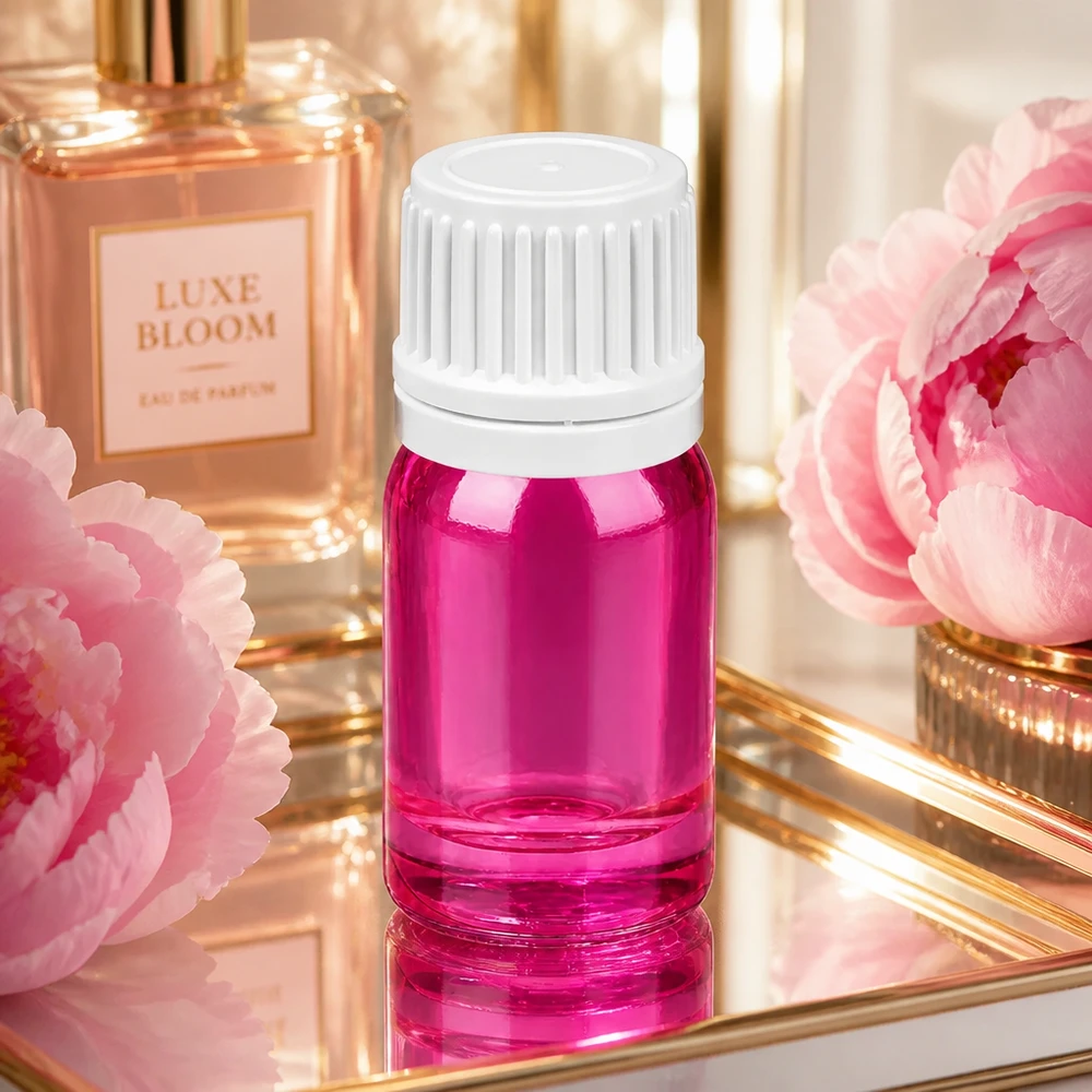 5ml flaske 11mm skruelåg hvid Originality skruelåg PurpleLine UT18/5 Højglans 5 ml flaske i violet med hvid hætte til luksuriøse parfumeolier