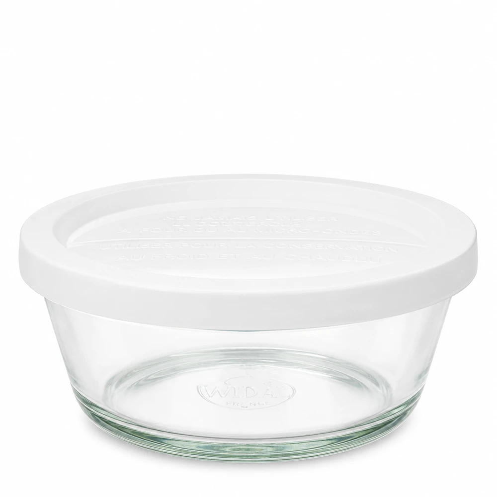 300 ml gourmetglas med fres. WECK RR120 300 ml WECK gourmetglas RR120 med hvidt klæbelåg af gennemsigtigt glas til opbevaring