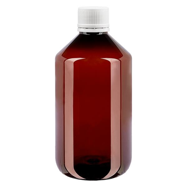PET-flaske 500 ml med hvid OV med fine riller PET-flaske 500 ml med hvid OV med fine riller