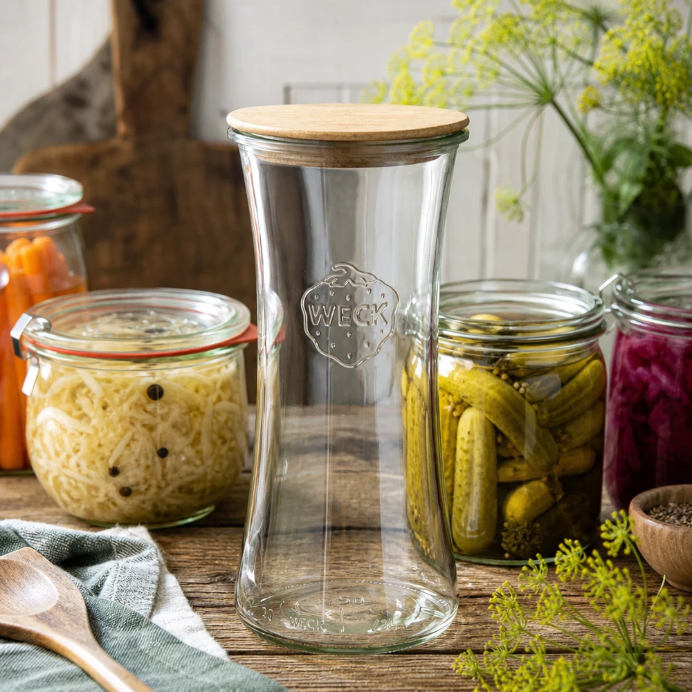 700 ml delikatesseglas WECK RR80 med trælåg 700 ml delikatesseglas WECK RR80 med trælåg
