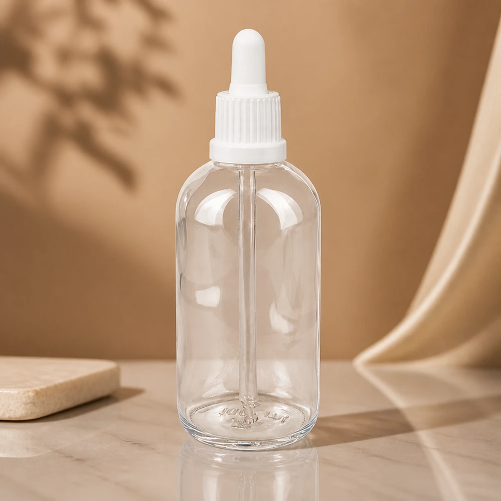 100 ml pipetteflaske hvid OV ClearLine UT18/100 100 ml ClearLine-flaske med hvid pipette OV UT18 til serum og kosmetik