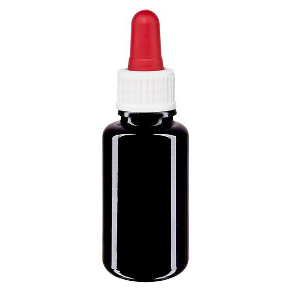 Apoteksflaske viol. 20ml pipette hvid/rød stk. Apoteksflaske viol. 20ml pipette hvid/rød stk.