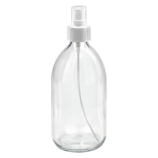 500 ml medicinflaske, klar, med hvid ApoGlas-pumpesprøjte. Farmaceutisk kvalitet fra EU-produktion. 28 mm (PP28) gevind. (sirup, lys glasflaske) 500 ml medicinflaske, klar, med hvid ApoGlas-pumpesprøjte. Farmaceutisk kvalitet fra EU-produktion. 28 mm (PP28) gevind. (sirup, lys glasflaske)
