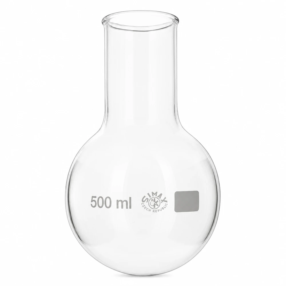 Kolbe med rund bund 500 ml bred hals Rundbundet kolbe med bred hals på 500 ml fremstillet af borosilikatglas af høj kvalitet til laboratoriebrug