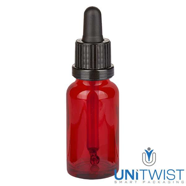 Apoteksflaske brun 30 ml pipette hvid/rød stk. Apoteksflaske brun 30 ml pipette hvid/rød stk.