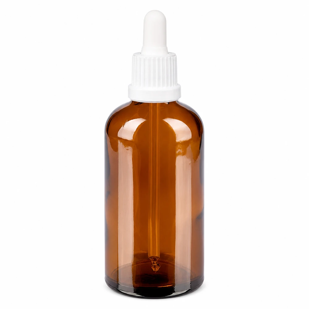 100 ml pipetteflaske hvid OV BrownLine UT18/100 100 ml pipetteflaske af ravfarvet glas med hvid dråbehætte til præcis dosering