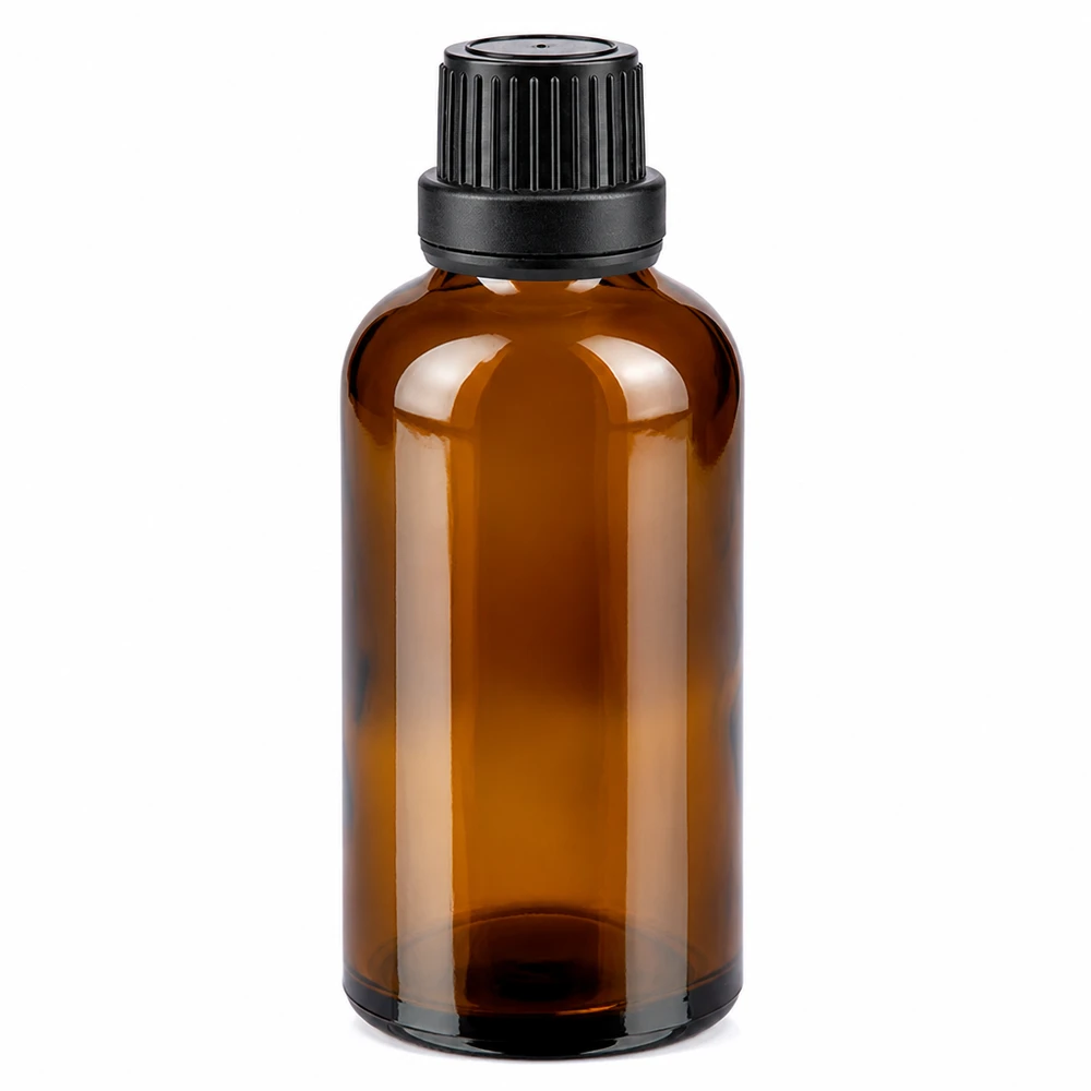 50 ml brun apotekerflaske med sort skruelåg, fremstillet af brunt glas af høj kvalitet