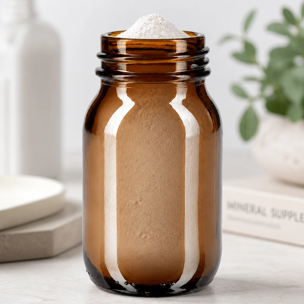 100 ml flaske med bred hals i ravfarvet glas Lille ravfarvet glasflaske 100 ml med bred halslukning til pulver og granulat